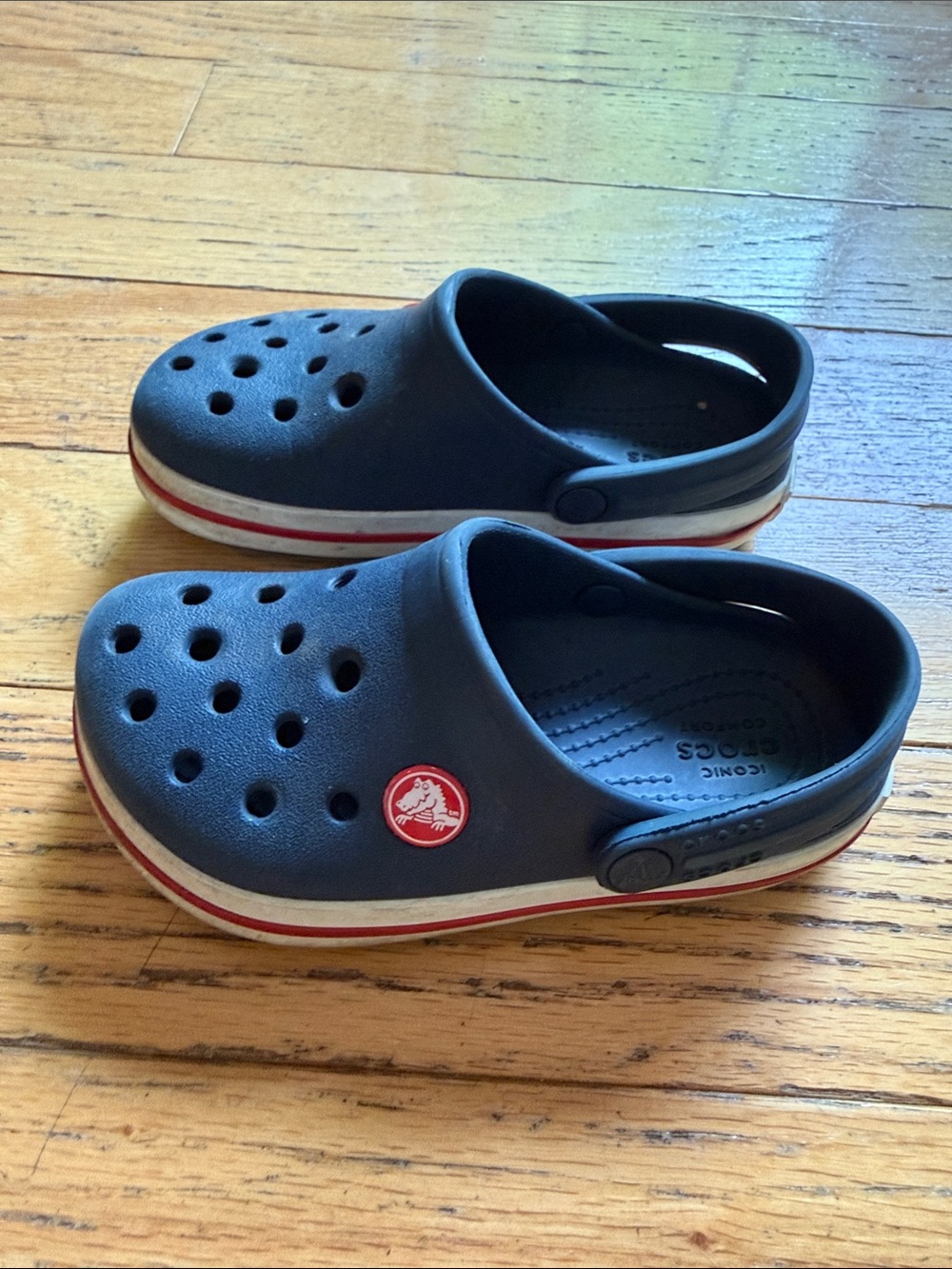 Kids Navy Slip-On CROCS with Red Trim 10 C
